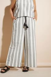 YOURS Plus Size White Stripe Belted Wide Leg Linen Trousers | Yours Clothing 2