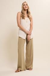LTS Tall Women's Natural Brown Stripe Wide Leg Trousers | Long Tall Sally 3
