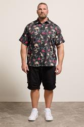 KAM Big & Tall Black Floral Skull Print Shirt | BadRhino 1