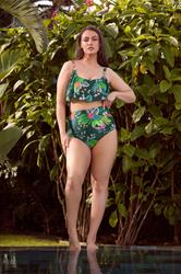 YOURS Plus Size Green Tropical Super High Waisted Tummy Control Bikini Briefs | Yours Clothing 3