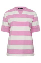 YOURS Curve Pink Stripe Heavyweight T-Shirt
