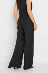LTS Tall Black Textured Drawstring Wide Leg Trousers | Long Tall Sally 2