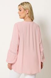 YOURS Plus Size Pink Crochet Notch Neck Top | Yours Clothing 2