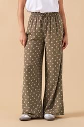 PixieGirl Petite Women's Brown Polka Dot Crepe Wide Leg Trousers | PixieGirl 1