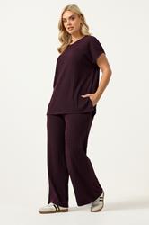 YOURS Plus Size Dark Purple Knitted T-Shirt | Yours Clothing 1