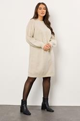 EVANS Plus Size Natural Brown Pearl Embellished Cable Knit Dress | Evans 1