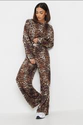 PixieGirl Petite Women's Brown Soft Touch Leopard Print Trousers | PixieGirl 5
