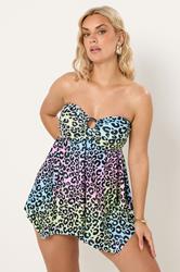 YOURS Plus Size Pink Leopard Print Bandeau Tankini Top | Yours Clothing 2