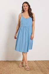 YOURS Plus Size Blue Chambray Strappy Midi Sundress | Yours Clothing 3