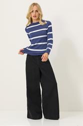 PixieGirl Petite Women's Navy Blue Knitted Stripe Jumper | PixieGirl 1