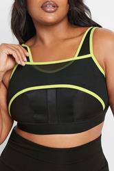 YOURS Plus Size Black Mesh Contrast Trim Non Padded Sports Bra | Yours Clothing 4