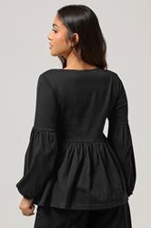 PixieGirl Petite Women's Black Tie Front Cotton Smock Top | PixieGirl 2