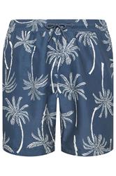 BadRhino Big & Tall Navy Blue Palm Tree Swim Shorts