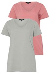 LTS Tall 2 Pack Pink & Grey Cotton V-Neck T-Shirts