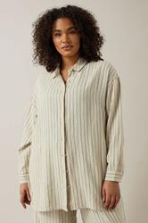 EVANS Curve Set Natural Brown Stripe Shirt & Trouser | Evans 1
