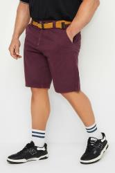 KAM Big & Tall Burgundy Red Belted Chino Shorts | BadRhino 3