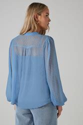 LTS Tall Blue Sheer Dobby Frill Blouse | Long Tall Sally 2