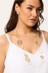 Gold Tone Long Circle Necklace & Earrings Set | Yours Clothing 1