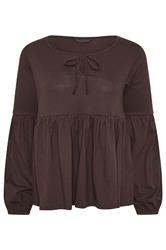 PixieGirl Petite Chocolate Brown Tie Front Cotton Smock Top