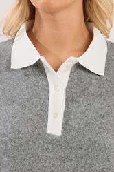 YOURS Plus Size Grey Long Sleeve Rugby Collar Top | Yours Clothing 5