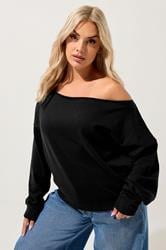 YOURS Plus Size Black Off Shoulder Sweatshirt | Yours Clothing 3