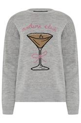 LTS Tall Grey 'Martini Club' Knitted Slogan Jumper | Long Tall Sally 5