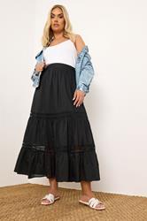 YOURS Plus Size Black Cotton Tiered Maxi Skirt | Yours Clothing 3