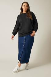 EVANS Plus Size Black Cutwork Crew Neck Sweatshirt | Evans 1