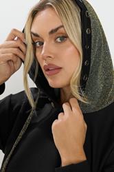 YOURS Plus Size Black & Gold Shimmer Trim Eyelet Hoodie | Yours Clothing 4
