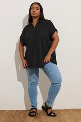 YOURS Plus Size Black Textured Boxy Shirt | Yours Clothing 2