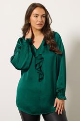 EVANS Plus Size Green Frill Detail Blouse | Evans 3
