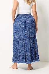YOURS Plus Size Navy Blue Paisley Tiered Skirt | Yours Clothing 2