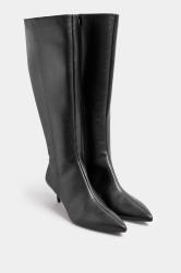 LTS Black Faux Leather Knee High Heeled Boots In Standard Fit | Long Tall Sally 3