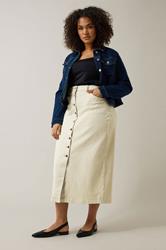 EVANS Plus Size Cream Button Through Denim Maxi Skirt | Evans 5