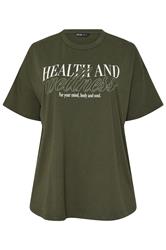 YOURS ACTIVE Curve Khaki Green 'Health & Wellness' T-Shirt