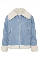 PixieGirl Petite Women's Light Blue Denim Borg Zip Jacket | PixieGirl 5