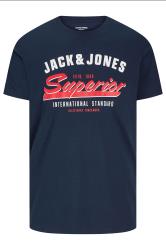 JACK & JONES Big & Tall Navy Blue 'Superior' Printed T-Shirt