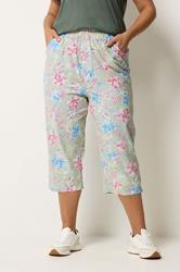 YOURS Plus Size Sage Green Tropical Cropped Trousers | Yours Clothing 3