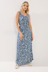 LTS Tall Women's Dark Blue Floral Tie Waist Cotton Maxi Dress | Long Tall Sally 3