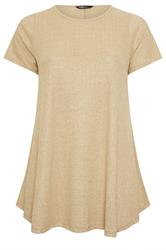 YOURS Curve Natural Brown Ribbed Soft Touch T-Shirt