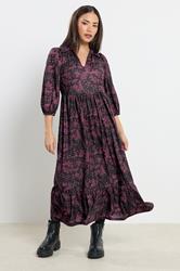 PixieGirl Petite Women's Burgundy Red Abstract Midi Dress | PixieGirl 1