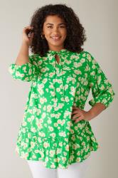 EVANS Curve Green Floral Tie Neck Blouse 3