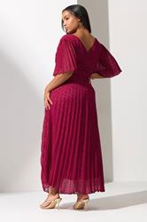 YOURS LONDON Plus Size Red Metallic Dobby Pleated Wrap Dress | Yours Clothing 2