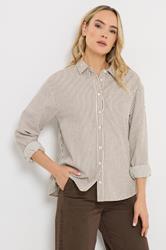 LTS Tall Women's Chocolate Brown & White Stripe Cotton Shirt | Long Tall Sally 1