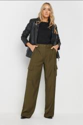 LTS Tall Khaki Green Tailored Cargo Pocket Wide Leg Trousers | Long Tall Sally 1