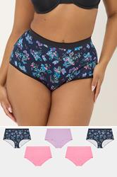 YOURSET 5 PACK Plus Size Pink & Navy Blue Floral Butterfly Full Briefs | Yours Clothing 1