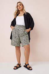 YOURS Plus Size Brown Leopard Print Linen Bermuda Shorts | Yours Clothing 2