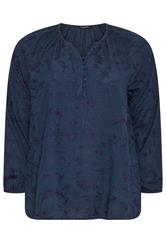 EVANS Curve Navy Blue Floral Embroidered Blouse