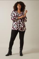 EVANS Plus Size Burgundy Red Animal Print Crepe Tie Neck Blouse | Evans 2