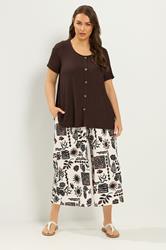 YOURS Plus Size Natural Brown Sun Print Culottes | Yours Clothing 1